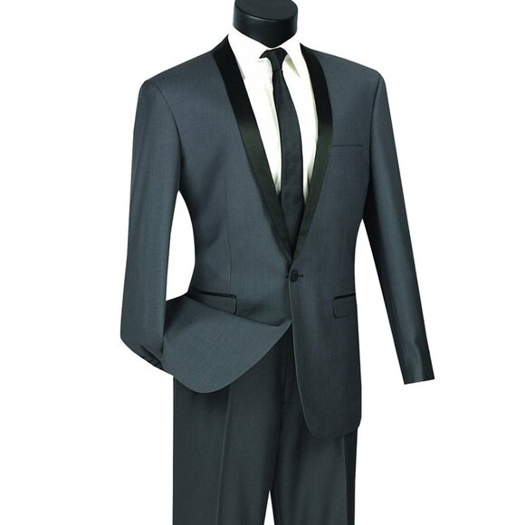 Mens Slim Fit Shawl Tuxedo in Heather Grey - Picture 1 of 2